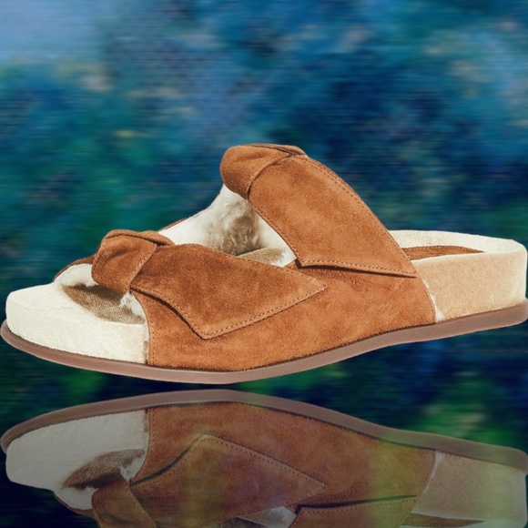 NWT Alexandre Birman 'Clarita' Sheepskin Slides Sandals Syrup / Camel / Natural - Picture 1 of 16